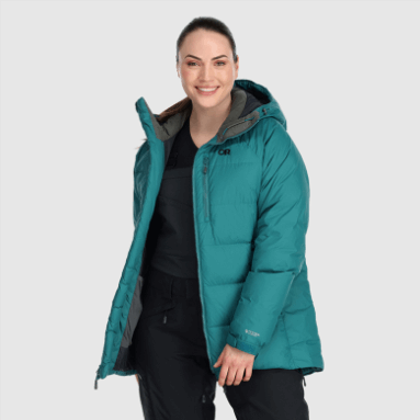 Outdoor Research Damen Super Alpine Daunenparka Deep Lake