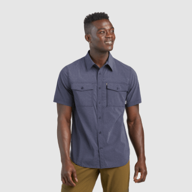 Outdoor Research Herren-Wegstation Kurzarmshirt Marineblau Meliert