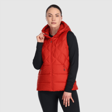 Outdoor Research Damen-kaltfront-daunenweste Mit Kapuze Cranberry