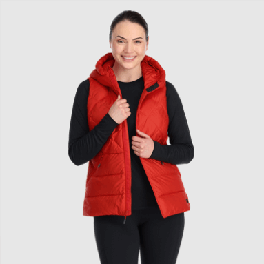 Outdoor Research Damen-kaltfront-daunenweste Mit Kapuze Cranberry