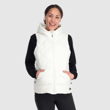 Outdoor Research Damen-kaltfront-daunenweste Mit Kapuze Snow