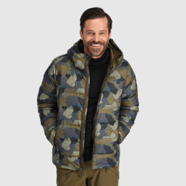Outdoor Research Herren Coldfront Daunen Hoodie Loden Camo