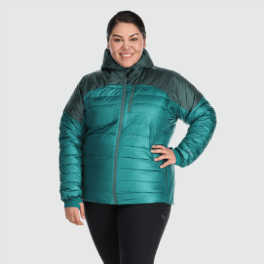 Outdoor Research Damen Helium Daunen Hoodie Deep Lake/Treeline